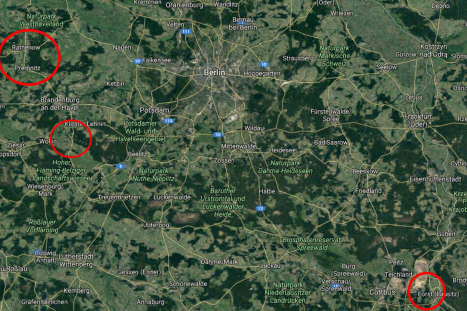 Durchsucht wurden Objekte in Rathenow, Premnitz und Golzow. Deutlich weiter südlich: Forst, der Fundort der Leichen.