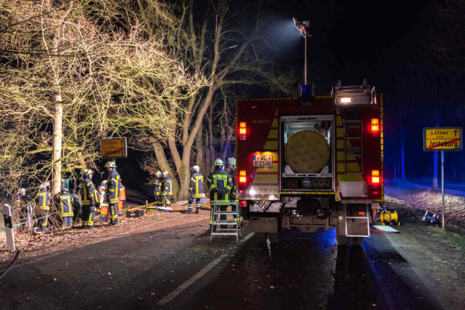 Die Einsatzkräfte müssen die verunglückten Kids retten, das Mädchen (16) muss mit schwerem Gerät aus dem zerstörten Wagen befreit werden.