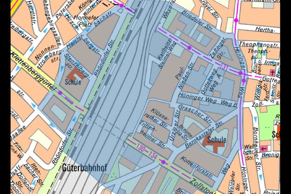 Der Radius für die Evakuierung rund um den Fundort der Bombe in Köln-Zollstock.