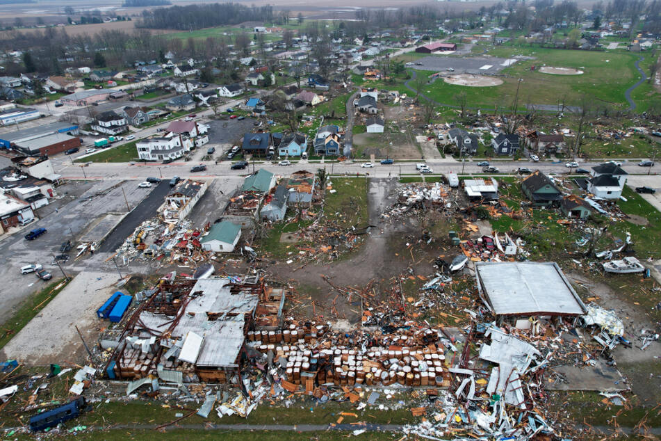 Blick auf Häuser in Lakeview (Ohio), die durch Tornados zerstört wurden.