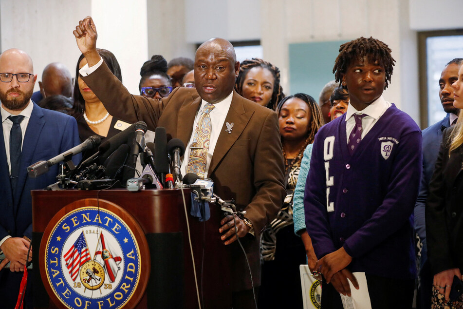 Civil Rights attorney Ben Crump speaks during a Stop The Black Attack rally at the Florida State Capitol building in Tallahassee on January 25, 2023.