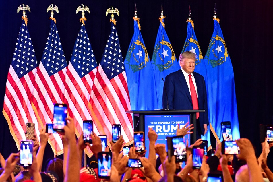 Donald Trump speaking at a Republican volunteer recruitment event in Las Vegas, Nevada on July 8, 2023.