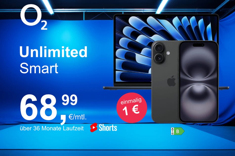 Das iPhone 16 mit MacBook Air 13 im Bundle für nur 1 Euro exklusiv bei o2.