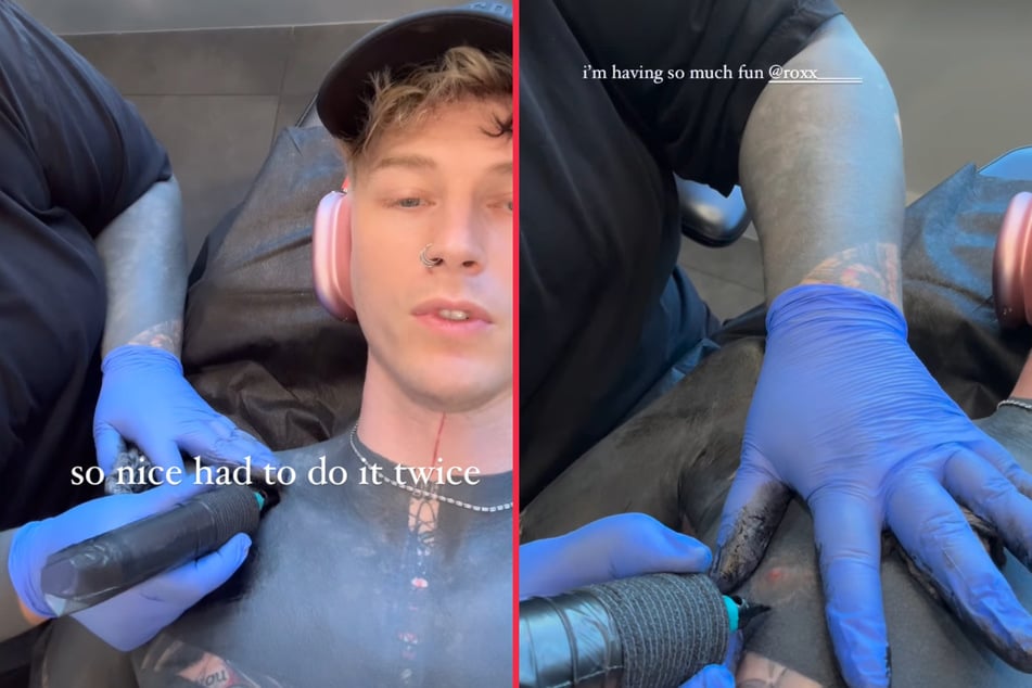 Machine Gun Kelly is continuing his painful blackout tattoo journey.