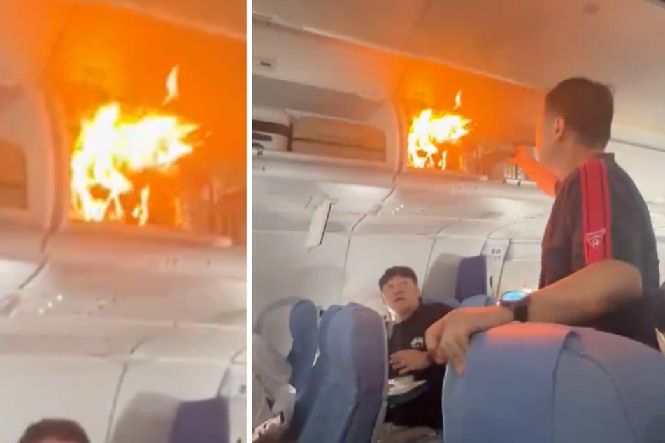 Caos y humo en el avión: llamas brotan del equipaje de mano