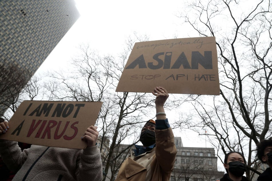 Protestors attend the American Asian Federation Anti-Asian Hate Rally in lower Manhattan.