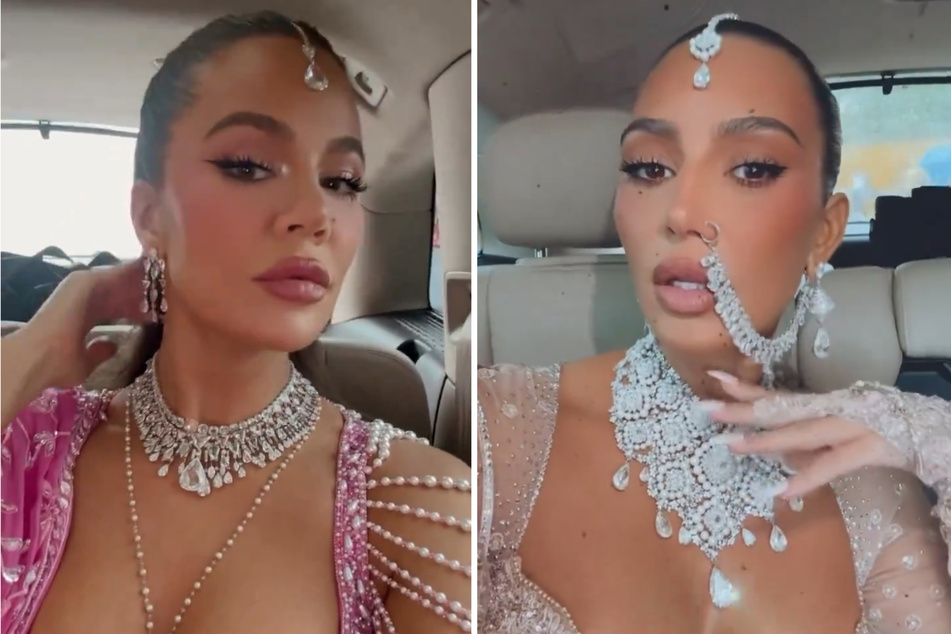 Kim (r.) and Khloé Kardashian proved that diamonds really are a girl's best friend as they flaunted their lavish looks for a wedding in India!