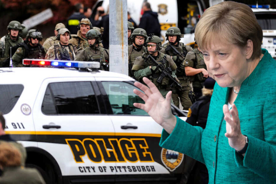 Kanzlerin Angela Merkel (64, CDU) trauert um die Toten von "blindem antisemitischem Hass". (Bildmontage)