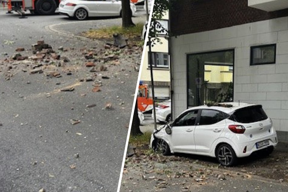 Böse Überraschung: Schornstein stürzt auf Auto