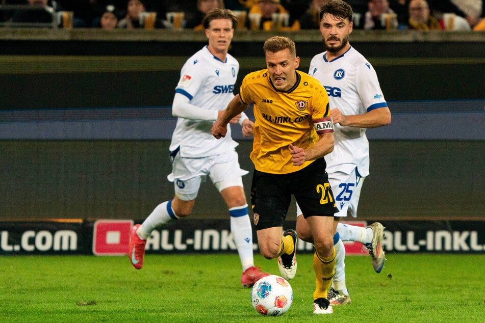 Niklas Hauptmann (29) trieb auch gegen Karlsruhe immer wieder den Ball nach vorn.