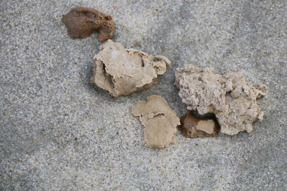 Klumpen einer bislang unbekannten Materials liegen am Strand von Norderney.