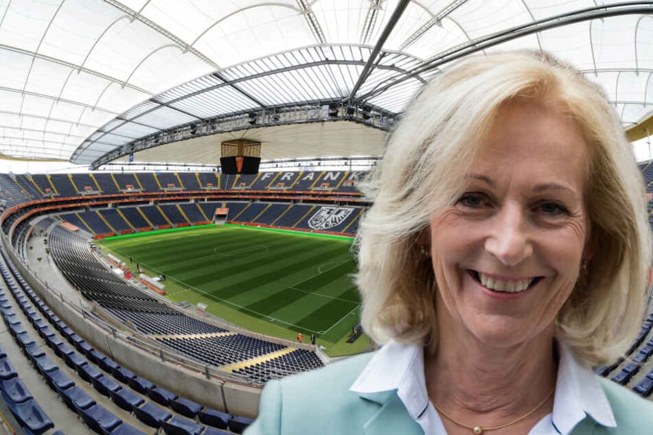 Bernadette Weyland will die Commerzbank Arena an den Bundesliga-Klub Eintracht Frankfurt verkaufen. (Fotomontage)