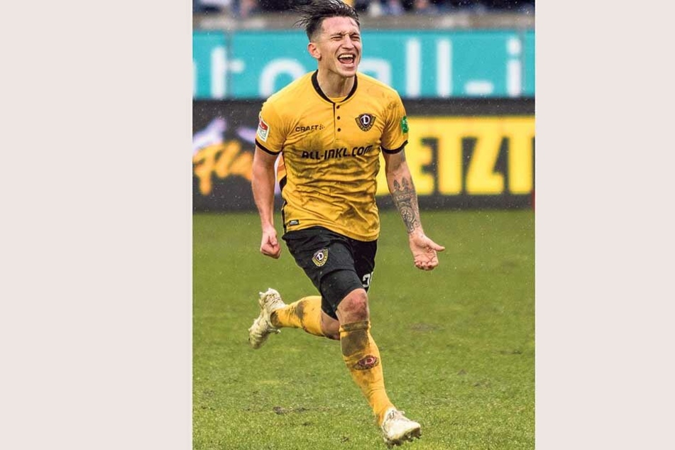 Baris Atik im Freudenrausch: Zwei Treffer hat er schon auf dem Konto. In der Rückserie will der 24-Jährige noch öfter für Dynamo knipsen.