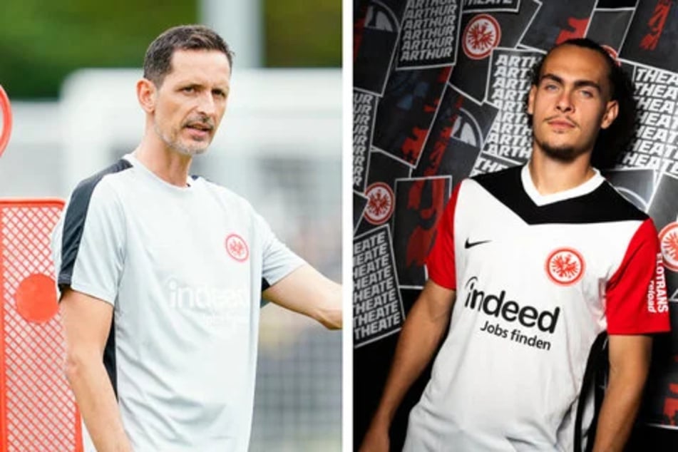 Beim Debüt gegen Dortmund ließ Eintracht-Coach Dino Toppmöller (43, l.) Neuzugang Arthur Theate (24) als Linksverteidiger ran. Der Belgier überzeugte auch auf einer ihm sonst "fremden" Position.