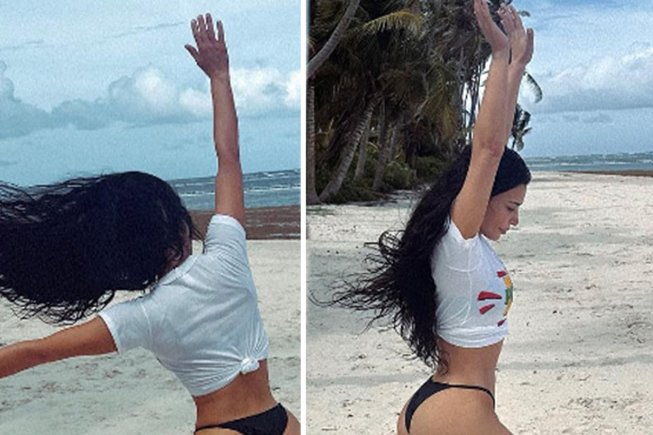 Kim Kardashian shows off her cartwheel skills on the beach in her latest Instagram post.