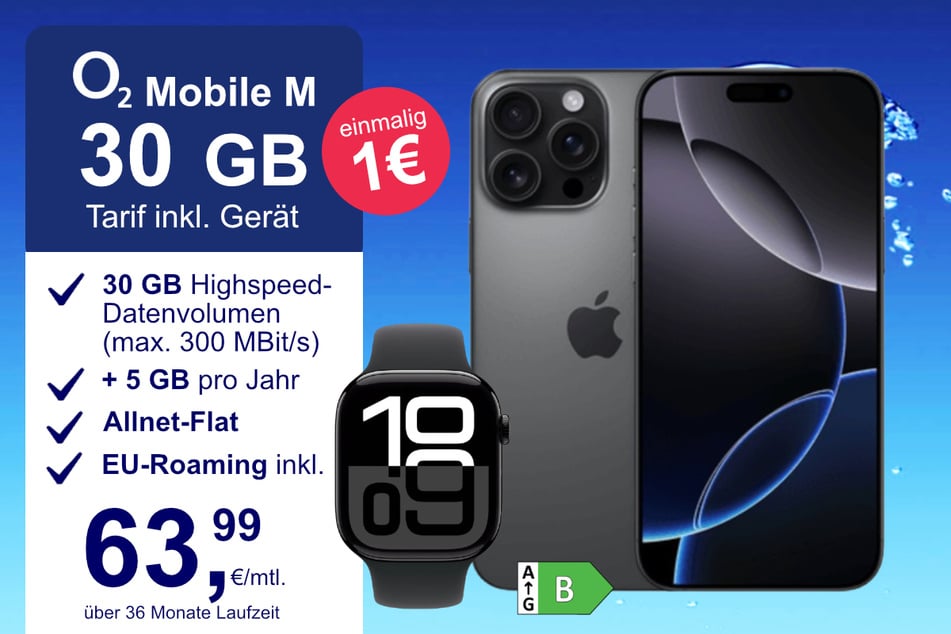 Das iPhone 16 Pro Max + MacBook Air im o2 Mobile M für einmalig 1 Euro.