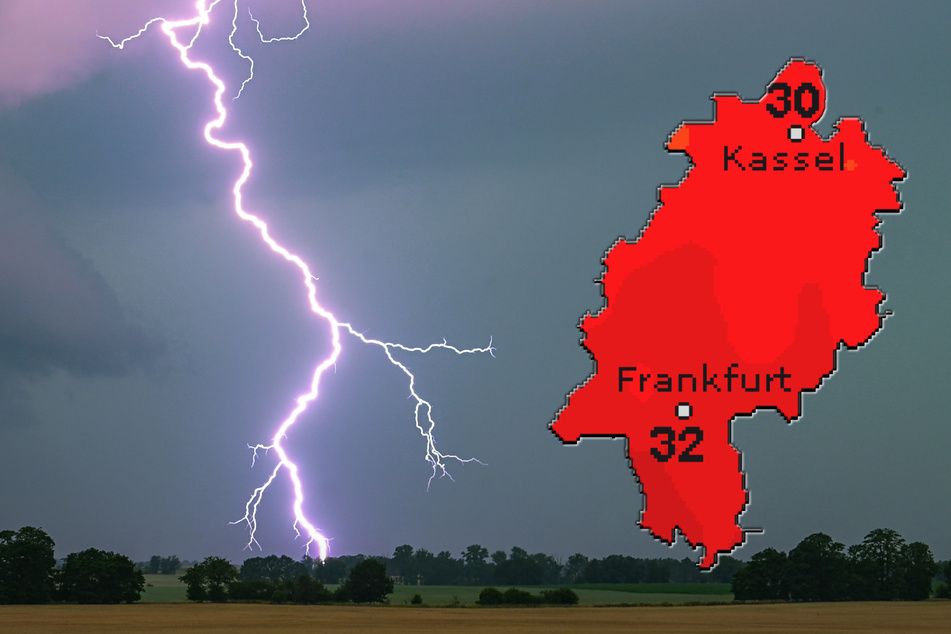 Am Mittwoch sollen die Höchsttemperaturen in Hessen laut "wetteronline.de" (Grafik) auf bis zu 32 Grad steigen. Doch im Anschluss folgen heftige Gewitter.