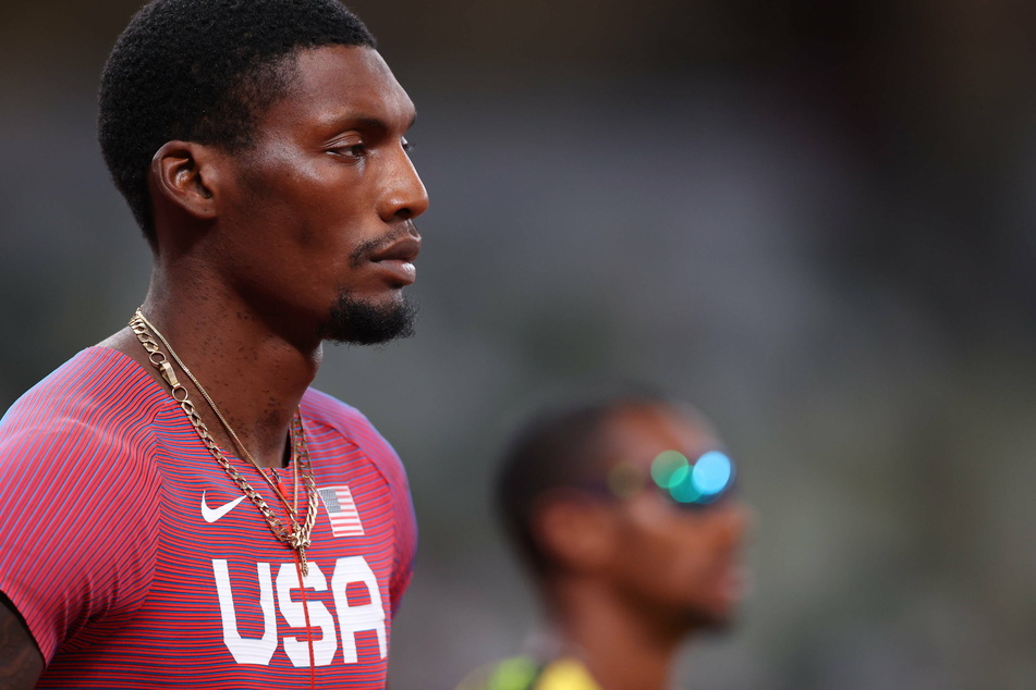 Fred Kerley ran the second leg for Team USA in the men's 4x100-meter semifinal on Thursday