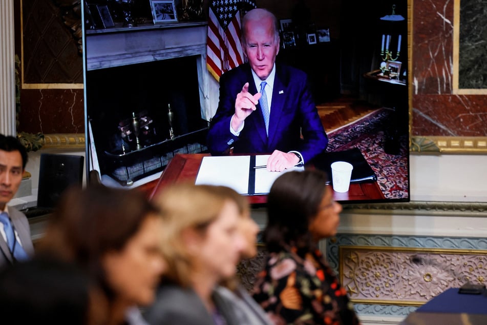 President Joe Biden announcing via video link an executive order aimed at strengthening reproductive rights.