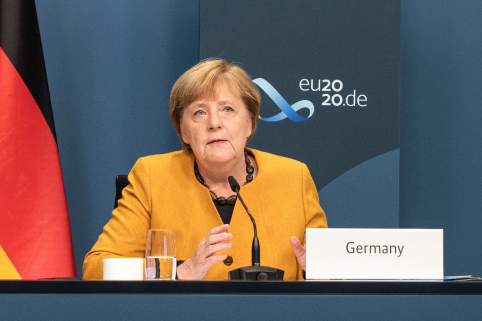 Kanzlerin Angela Merkel (66, CDU) in der Videoschalte.