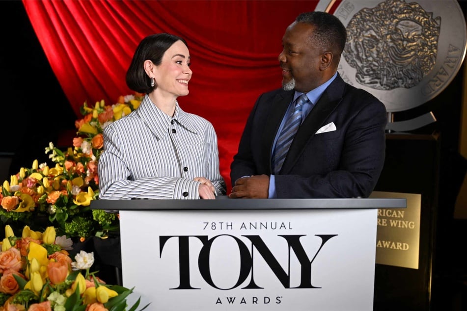 Actors Sarah Paulson (l.) and Wendell Pierce hosted the 2025 Tony Awards Nominations announcement at Sofitel New York on Thursday.