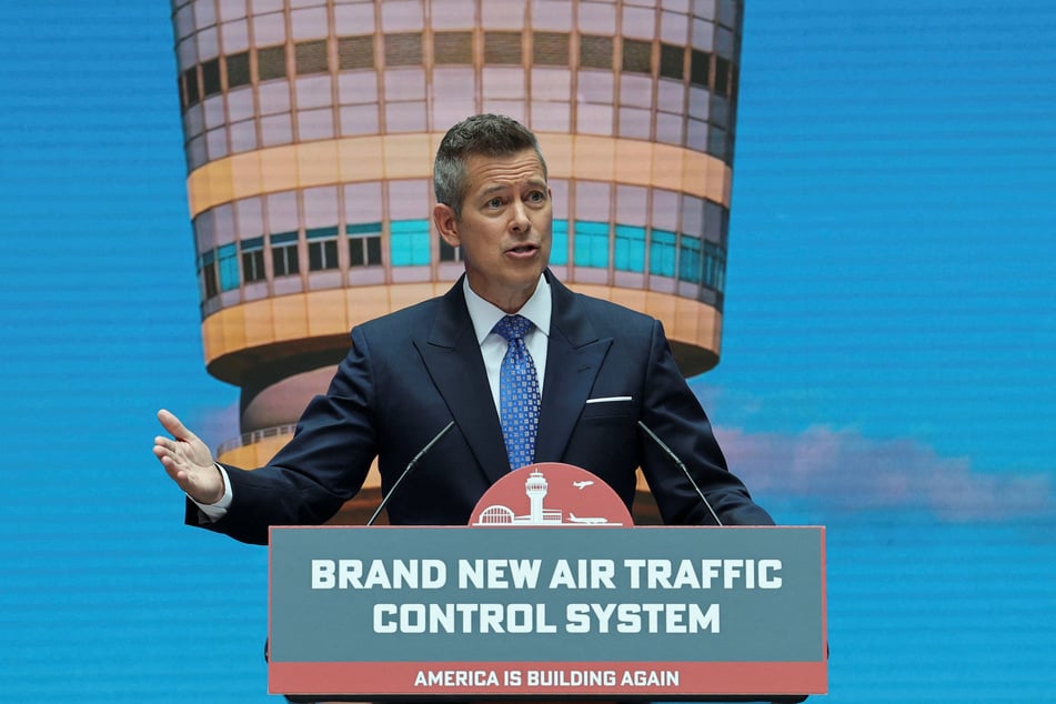 Secretary Sean Duffy announces an air traffic control infrastructure plan during a press conference at the Transportation Department in Washington DC on May 8, 2025.