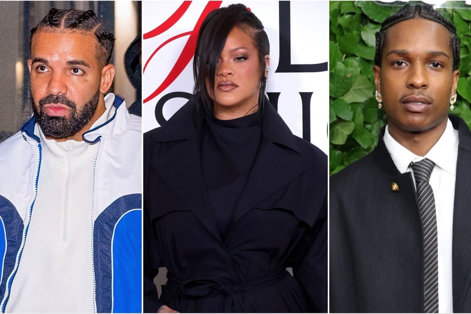 Fans are speculating that A$AP Rocky (r) allegedly dissed Drake (l) over his past romance with Rihanna (c) on the song Stole Ya Flow.