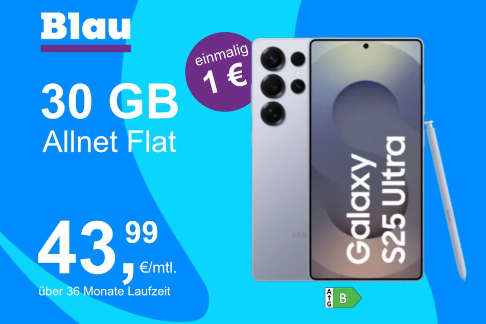 Das Samsung Galaxy S25 Ultra im Blau Allnet L für einmalig 1 Euro.
