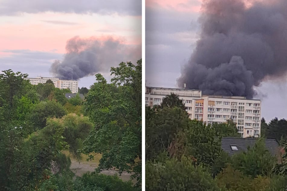 Die Rauchwolke war schon aus der Ferne zu sehen. Im Südwesten von Leipzig brennt seit den Abendstunden eine Baracke.