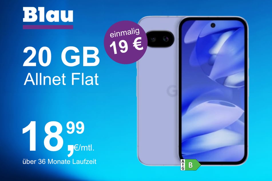 Das Google Pixel 9a im Blau Allnet M für einmalig 19 Euro.