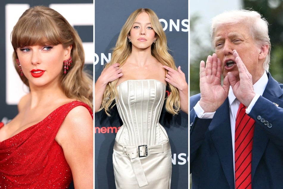 In a recent social media post, President Donald Trump (r.) criticized Taylor Swift (l.) and claimed Sydney Sweeney (c.) has replaced her as the nation's new "hot" girl.