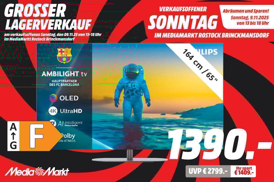 65-Zoll Philips-Fernseher für 1.390 statt 2.799 Euro.