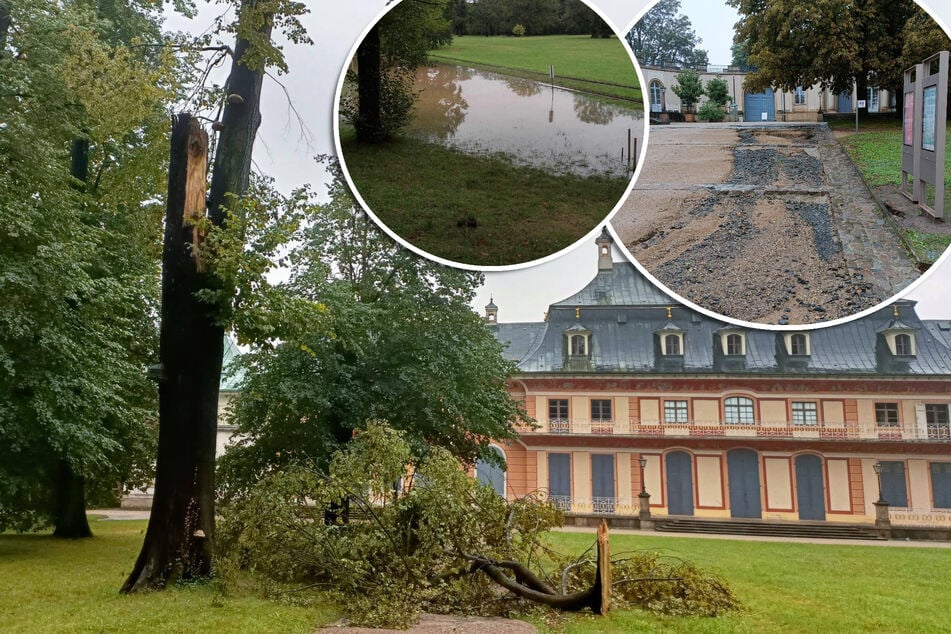 Schlosspark gesperrt, Großer Garten geflutet: Unwetter verwüstet Grünanlagen