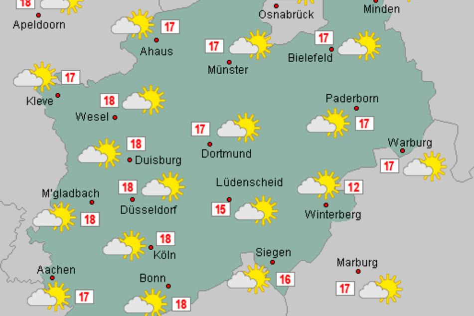 Während der Dienstag in NRW heiter und sonnig verläuft, kündigen sich für Mittwoch dichte Wolken mit Schauern an.