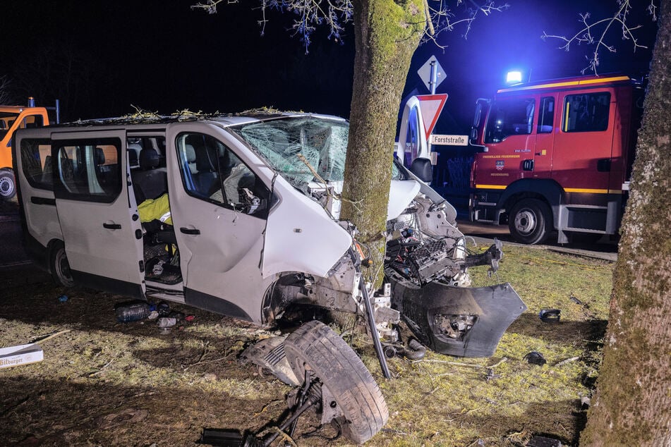 Der Mann (33) krachte mit dem Kleintransporter frontal in einen Baum.