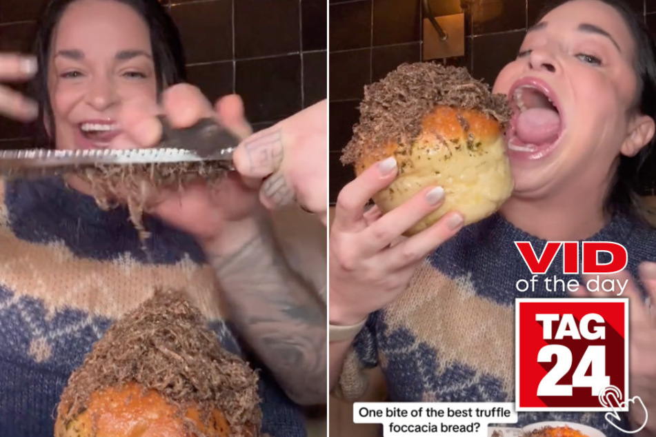 Today's Viral Video of the Day showcases a woman who tries to fit an entire loaf of focaccia in her mouth! Can she do it?