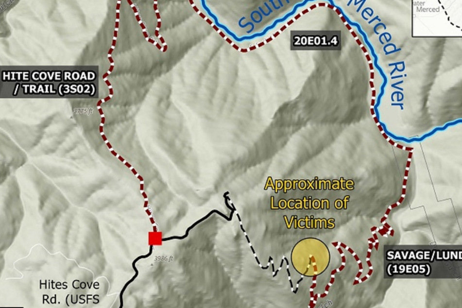 Diese Karte zeigt die Wanderroute, die die Familie wahrscheinlich bereits zurückgelegt hatte, sowie den letzten Teil des Wegs, auf dem das Unglück geschah (gelber Kreis).