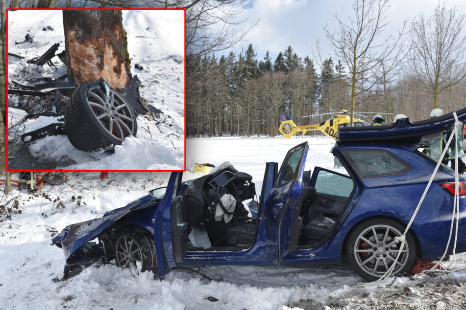 Heftiger Baum-Crash im Erzgebirge: Zwei Schwerverletzte