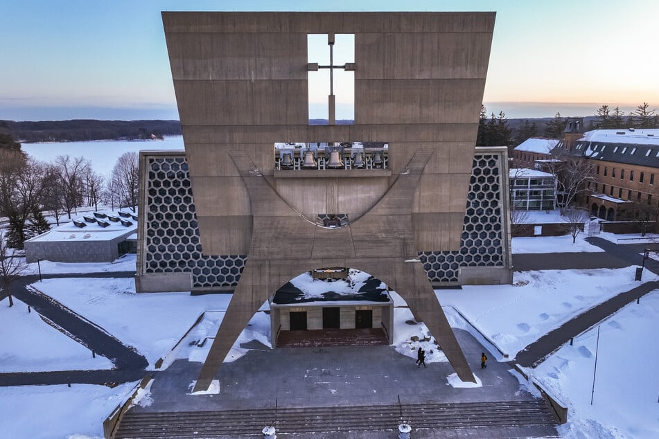 The facade of Saint John's Abbey in Collegeville, Minnesota, is seen on Tuesday.