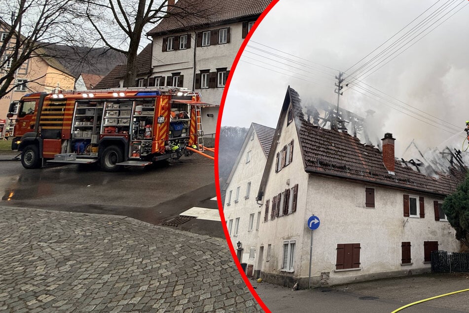 Feuerwehr wegen Dachstuhlbrand im Großeinsatz: Haus einsturzgefährdet