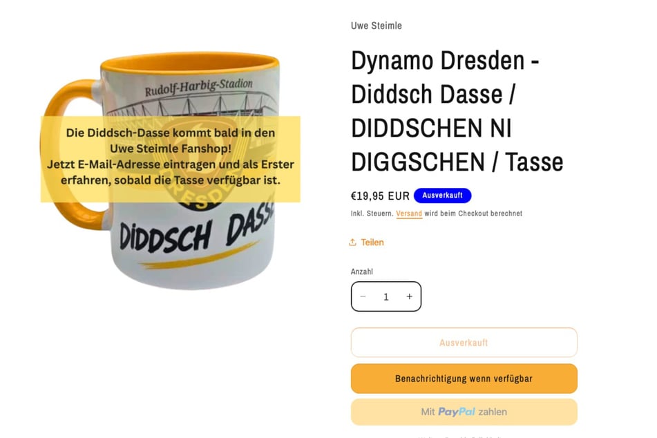 In seinem Onlineshop bot Steimle die Tasse zur Vorbestellung an.