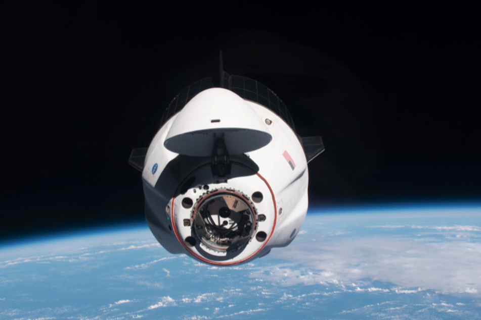 The Dragon Capsule carrying the Crew-2 mission with four astronauts on April 24. The nosecone is open right before docking with the ISS.
