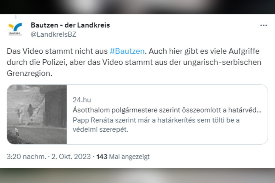 Auf Twitter (X) versucht das Landratsamt Bautzen den Cheap-Fake einzufangen.