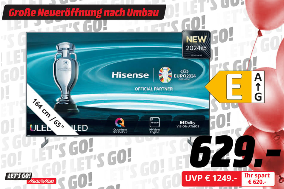 65-Zoll Hisense-Fernseher für 629 statt 1.249 Euro.