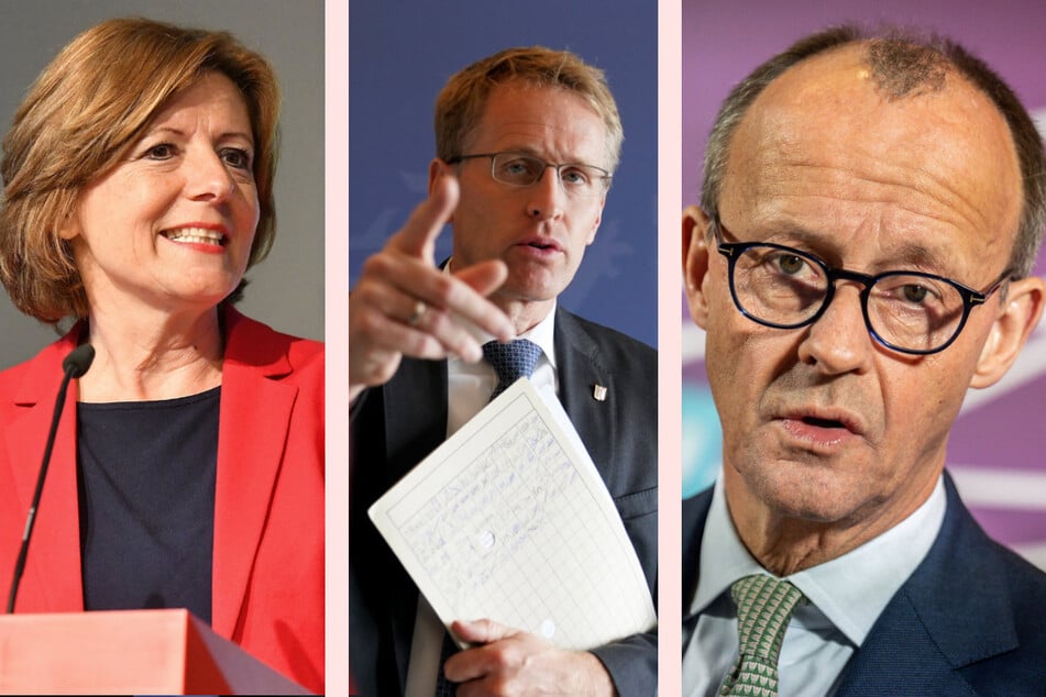 Malu Dreyer (61, SPD), Daniel Günther (49, CDU, M.) und CDU-Chef Friedrich Merz (66)