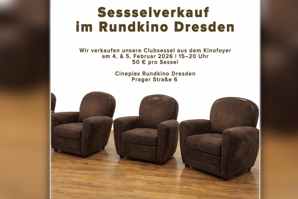 Diese schweren Clubsessel aus dem Rundkino suchen neue Besitzer.
