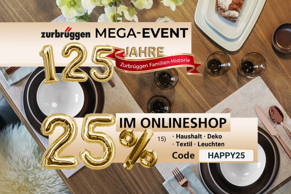 Mit dem Code: HAPPY25 gibt's bei Zurbrüggen online 25 Prozent Rabatt auf Haushalt, Deko, Textil, Leuchten und vieles mehr.¹⁵