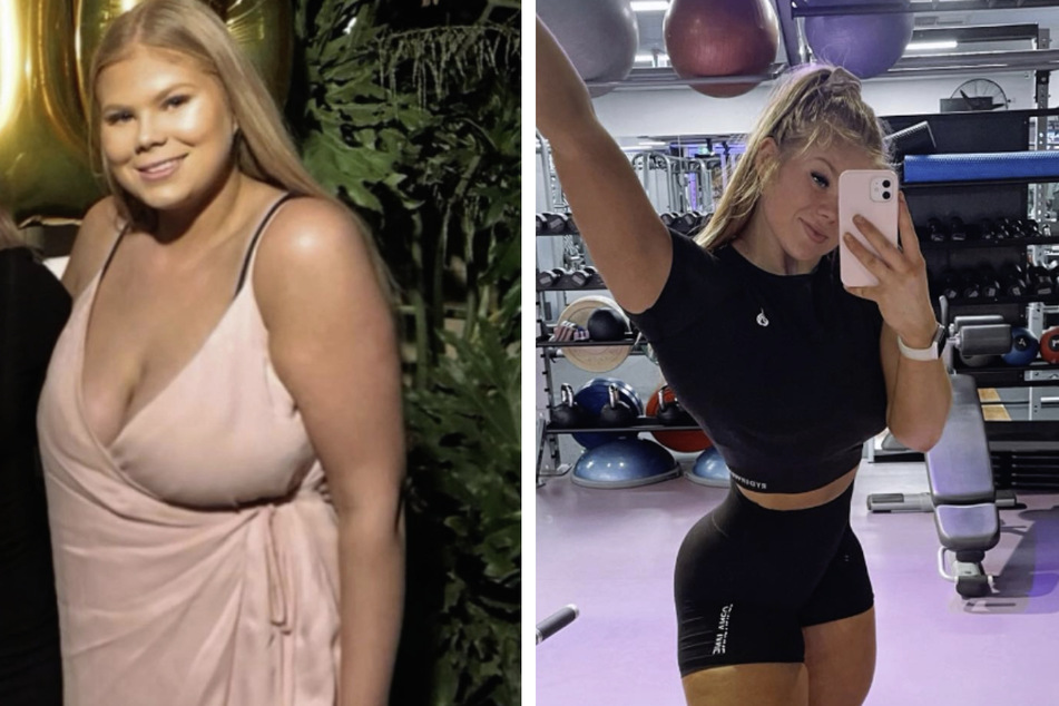Das linke Bild zeigt, wie Annie Howland (22) vor ihrer Veränderung aussah. Auf dem rechten Foto ist zu erkennen, wie glücklich Annie mit ihrem Körper ist.