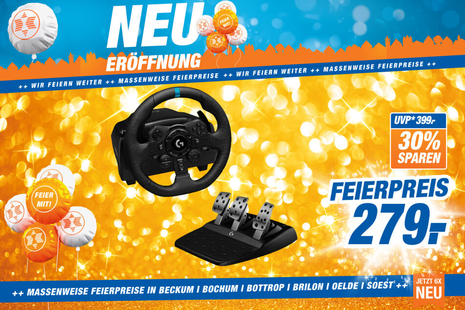 Logitech-Racing Wheel plus Pedals G923 für 279 statt 399 Euro.
