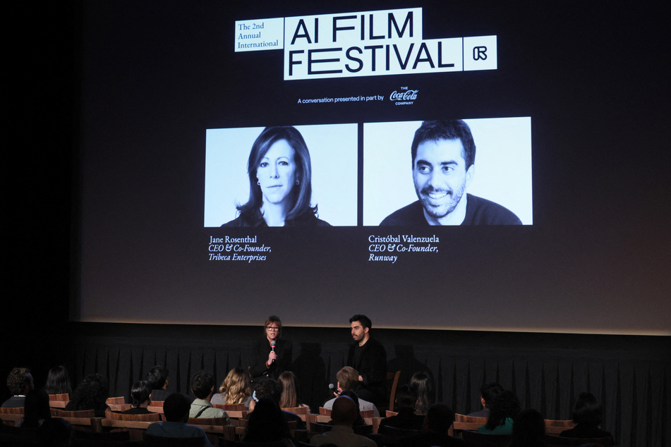 Runway co-founder and CEO Cristobal Valenzuela (r.) discussed the future of AI in the film industry at the AI Film Festival on Thrusday.
